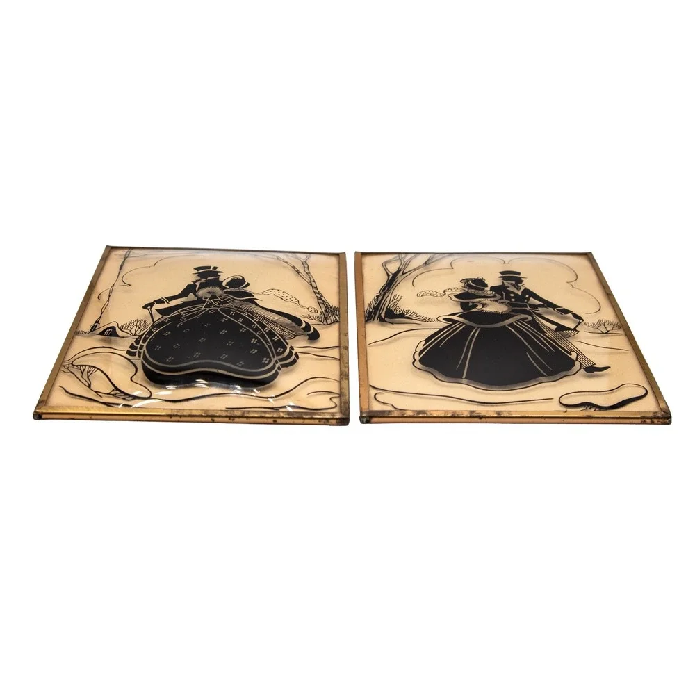 Vintage Silhouette Art Pair Romantic Couple Dancing‎ Scene Framed Wall Decor